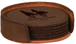 Round Dark Brown Leatherette 6-Coaster Set