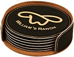 Round Black Leatherette 6-Coaster Set