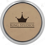 Round Light Brown Leatherette Coaster with Silver Edge