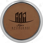 Round Dark Brown Leatherette Coaster with Silver Edge
