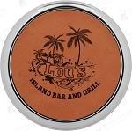 Round Rawhide Leatherette Coaster with Silver Edge