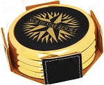 Round Black Leatherette with Gold Edge 4-Coaster Set