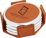 Round Rawhide Leatherette with Silver Edge 4-Coaster Set