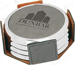 Round Gray Leatherette with Silver Edge 4-Coaster Set