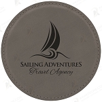 Round Gray Leatherette Coaster