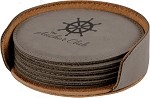 Round Gray Leatherette 6-Coaster Set