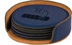 Round Blue Leatherette 6-Coaster Set