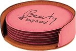 Round Pink Leatherette 6-Coaster Set