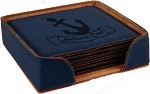 Square Blue Leatherette 6-Coaster Set