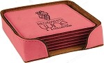 Square Pink Leatherette 6-Coaster Set