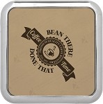 Square Light Brown Leatherette Coaster with Silver Edge