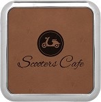 Square Dark Brown Leatherette Coaster with Silver Edge