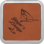 Square Rawhide Leatherette Coaster with Silver Edge