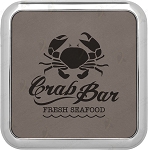 Square Gray Leatherette Coaster with Silver Edge