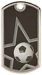 2 inch Black/Silver Soccer Laserable Star Dog Tag