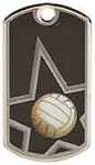 2 inch Black/Silver Volleyball Laserable Star Dog Tag