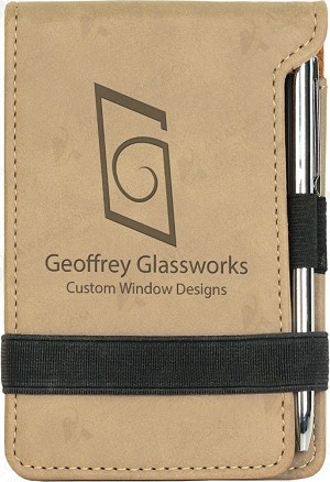 Light Brown Leatherette Mini Notepad & Pen