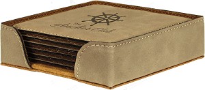 Square Light Brown Leatherette 6-Coaster Set