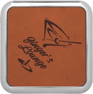 Square Rawhide Leatherette Coaster with Silver Edge